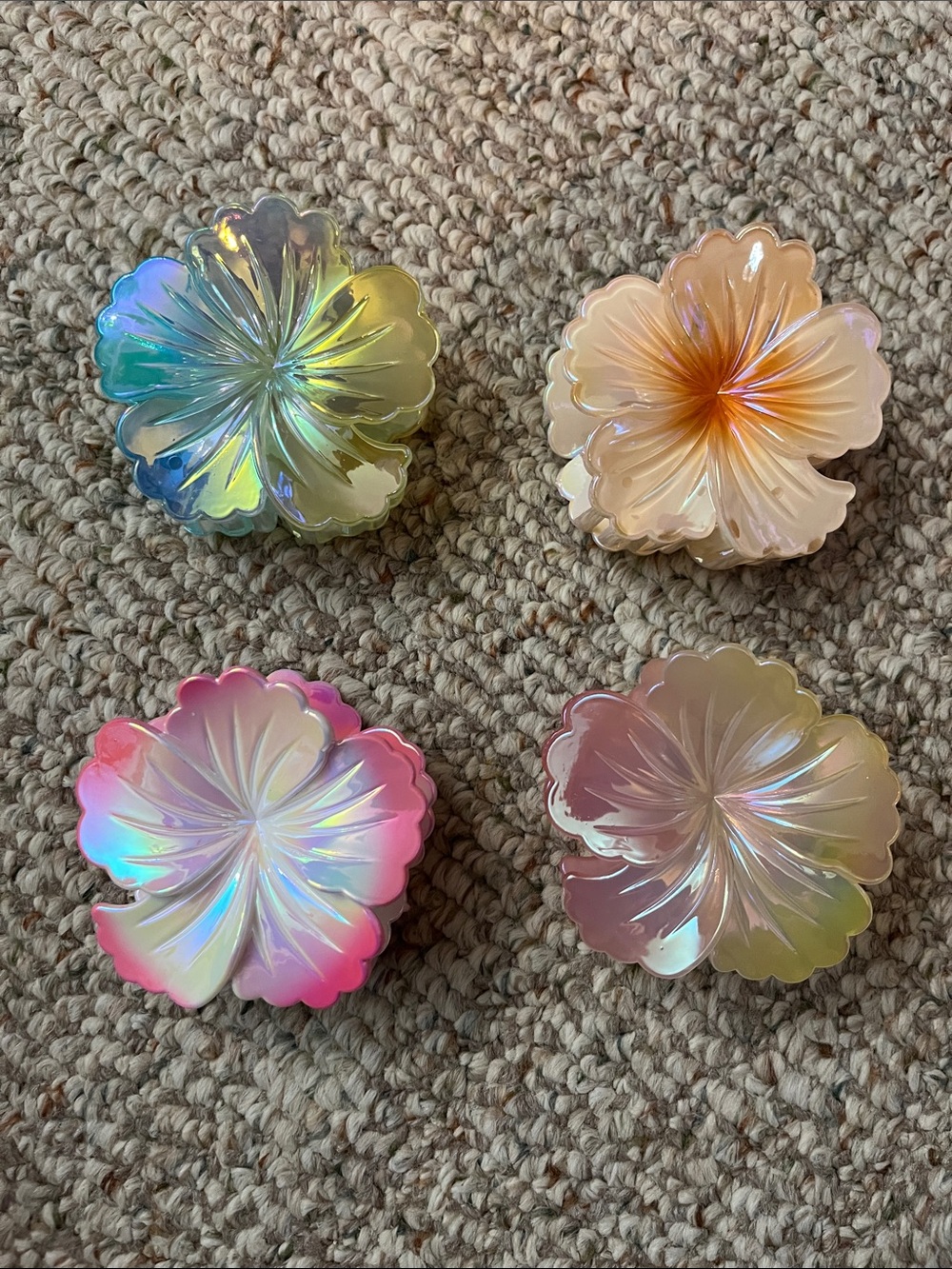 Iridescent Flower Hair Clips, Set of 4
